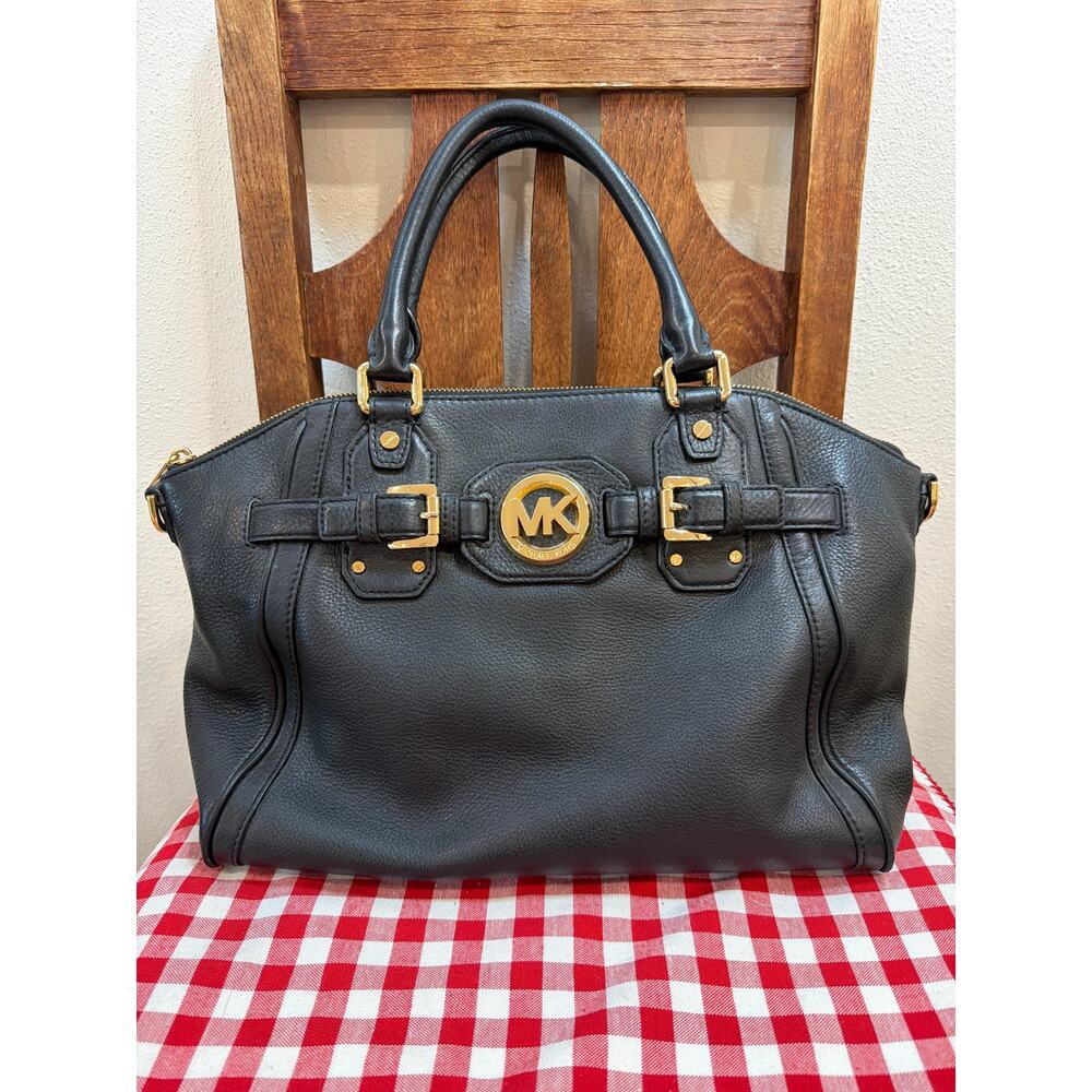 MK Michael Kors HUDSON Lg Leather Tote Purse Black